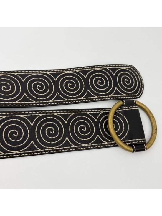 Celine Circle Buckle Spiral Pattern Leather Belt Brown Gold Vintage main image 7